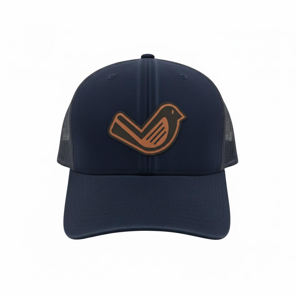 Navy Trucker SnapBack - Leather Patch Logo