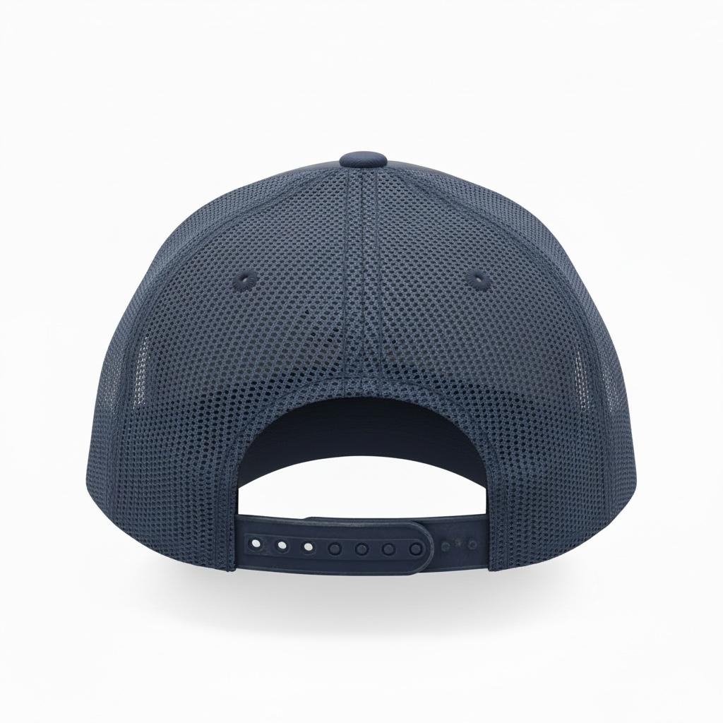 Navy Trucker SnapBack - Leather Patch Logo - Image 2